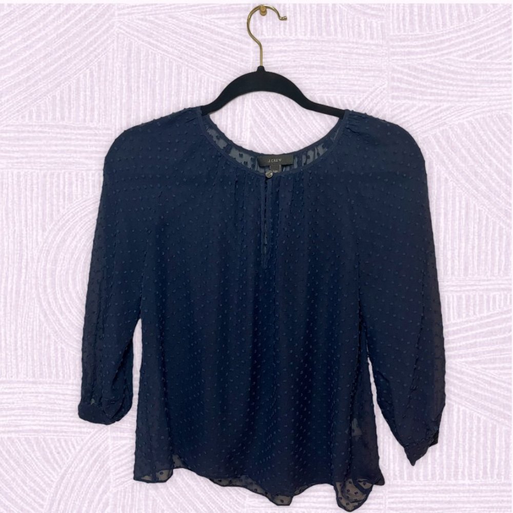 J Crew - Chiffon Dot Top - Navy
